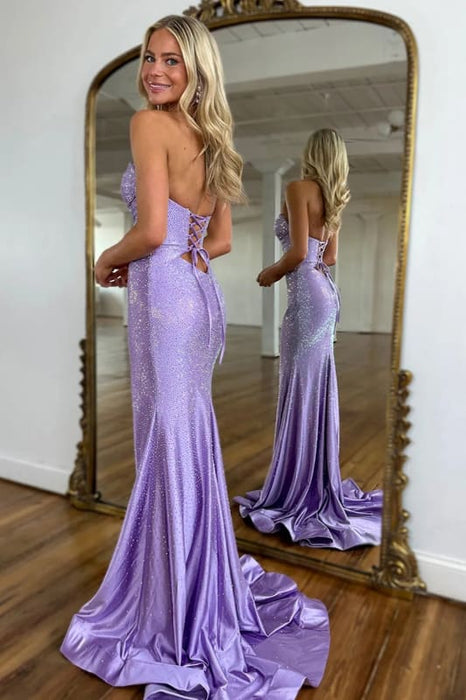 Glitter Diamonds Sweetheart Lace up Split Front Mermaid Prom Dresses