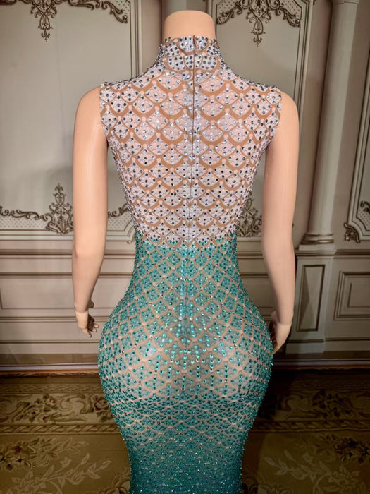 Glitter High Neck Rhinestone Sheath Prom Dress