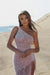 Glitter One Shoulder Pink Sequined Evening Dress Side Split Prom Dress