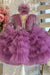 Glitter Sequins Long Sleeves Pageant Birthday Dress for Kids A Line Puffy Formal Dress with Pearls - Flower Girl Dress