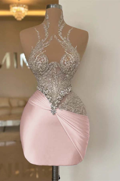 Glitter Sheath Short Homecoming Dress Satin Prom Dress - Pearl Pink - Prom Dresses