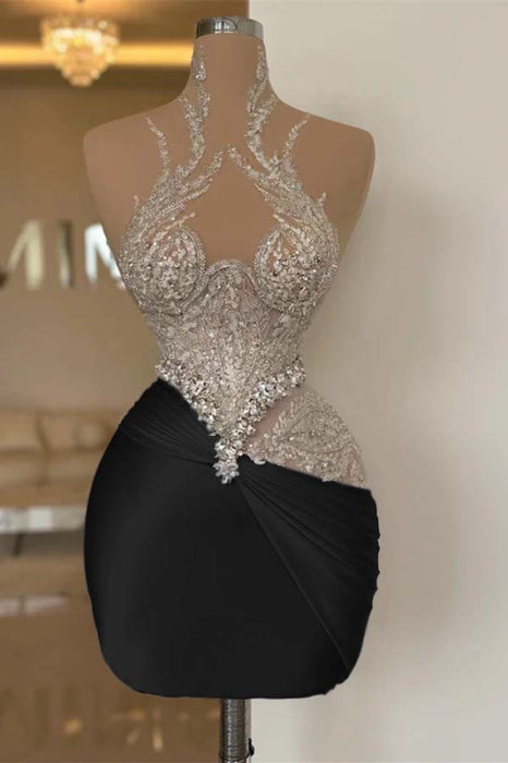 Glitter Sheath Short Homecoming Dress Satin Prom Dress - Black - Prom Dresses