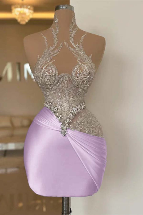 Glitter Sheath Short Homecoming Dress Satin Prom Dress - Lilac - Prom Dresses