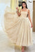 Sparkly Sequins Aline Evening Dress Tea Length with Straps