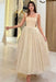 Sparkly Sequins Aline Evening Dress Tea Length with Straps