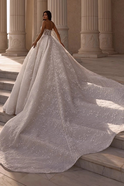 Luxury Glitter Strapless Aline Ball Gown Wedding Dress with Beadings