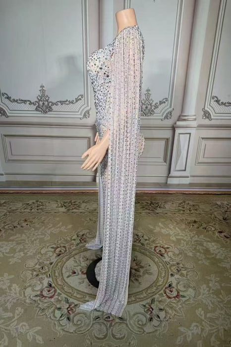 Glitter Strapless Crystals Floor Length Sheath Prom Dress