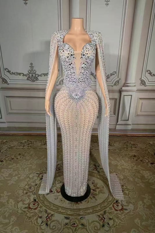 Glitter Strapless Crystals Floor Length Sheath Prom Dress