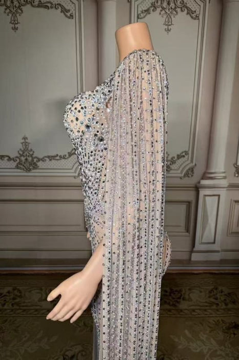 Glitter Strapless Crystals Floor Length Sheath Prom Dress