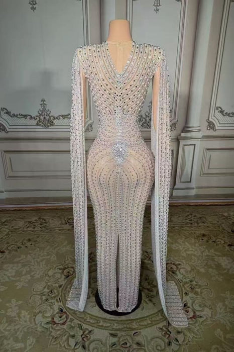 Glitter Strapless Crystals Floor Length Sheath Prom Dress