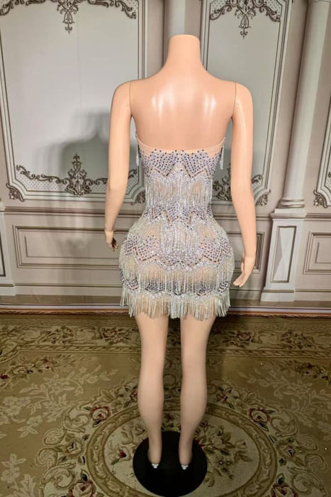 Glitter Strapless Short Crystals Sheath Prom Dress