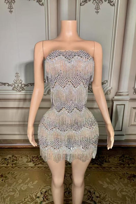 Glitter Strapless Short Crystals Sheath Prom Dress