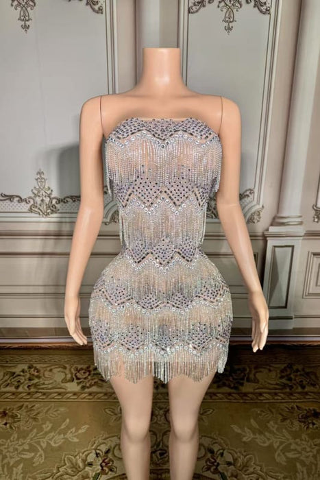 Glitter Strapless Short Crystals Sheath Prom Dress