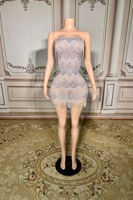 Glitter Strapless Short Crystals Sheath Prom Dress