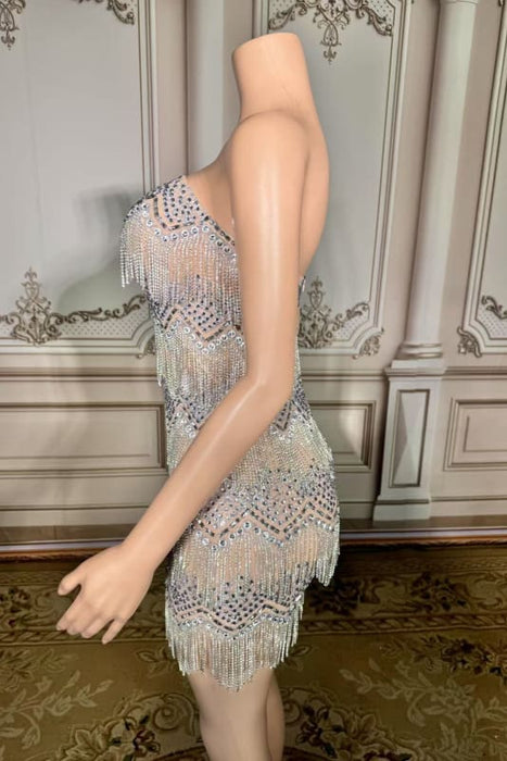 Glitter Strapless Short Crystals Sheath Prom Dress