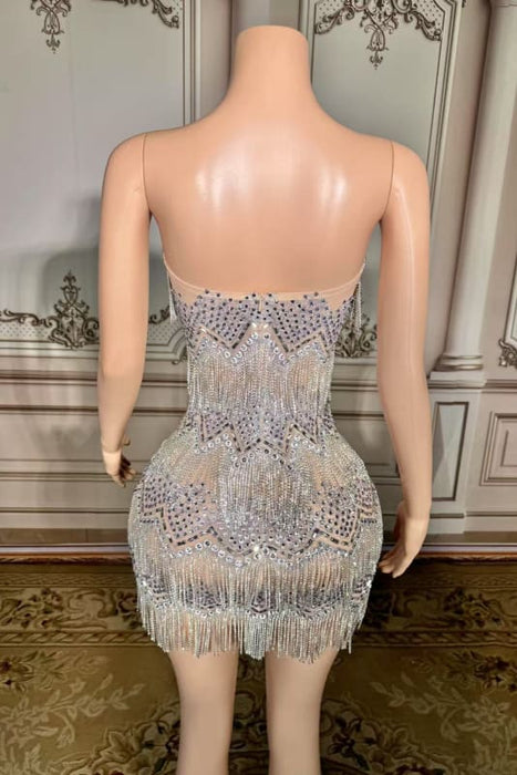 Glitter Strapless Short Crystals Sheath Prom Dress