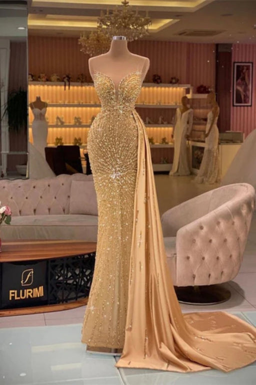 Glitter Strapless Sleeveless Sequined Mermaid Prom Dress - Prom Dresses