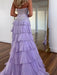 Glitter Strapless Tiered Ruffle Corset Prom Dress Long with Slit - Prom Dresses