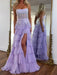 Glitter Strapless Tiered Ruffle Corset Prom Dress Long with Slit - Prom Dresses