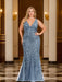 Glitter V-neck Sequined Mermaid Mother of the Bride Dress Sleeveless