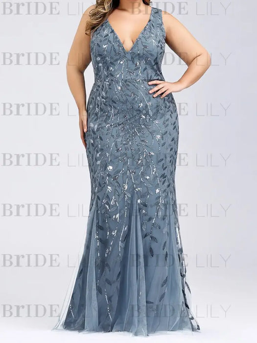 Glitter V-neck Sequined Mermaid Mother of the Bride Dress Sleeveless