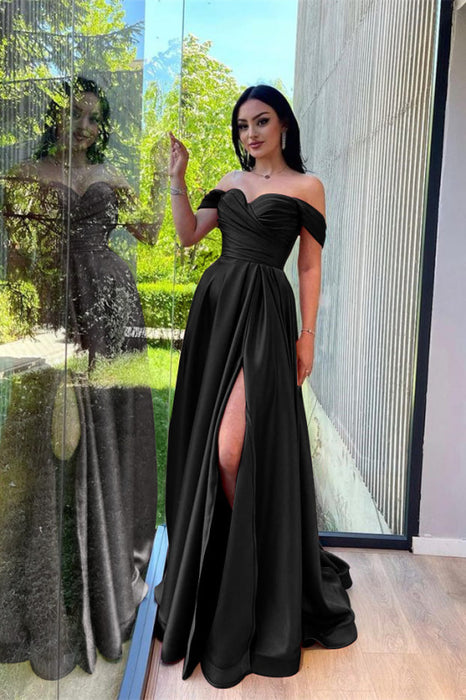 Dusty Pink Off-The-Shoulder Evening Dress Front Split-Bridelily Dusty Pink Off-The-Shoulder Evening Dress Front Split-Bridelily