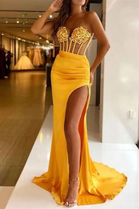 Glorious Sleeveless Sequined Mermaid Prom Dress with Split