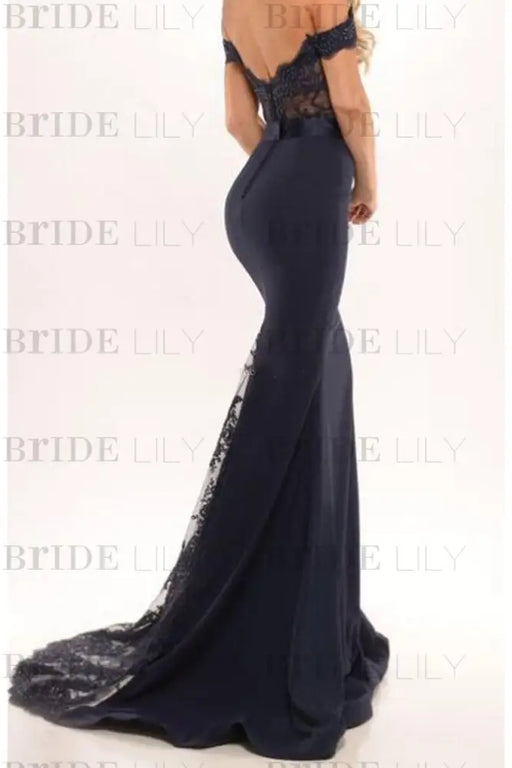 Glorious Wonderful Latest Cheap Mermaid Long Dress lace Black Off the Shoulder with Sash Prom Gowns - Prom Dresses