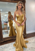 Gold Backless Mermaid Prom Dress Long V Neck