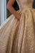 Gold Ball Gown Sequined Prom Dress with Pockets Long Square Quinceanera Dresses - Prom Dresses
