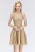 Gold V-Neck Short Lace Bridesmaid Dress