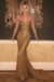  Exquisite Strapless Rose Sequin Sweetheart Mermaid Tulle Prom Dresses Gold