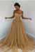 Gold Off-the-Shoulder Prom Dress Long with Sequins - Prom Dresses