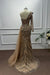 Gold One Shoulder Long Sleeves Beadings Mermaid Prom Dress - Prom Dresses