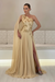 Gold One-Shoulder Sleeveless Chiffon Evening Dresses Long with Side Slit - Prom Dresses