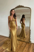 Gold Prom Dress Mermaid V Neck Long Evening Dress with Beadings - Prom Dresses