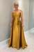 Gold Satin Mother of the Bride Dress Strapless with Flowers - Prom Dresses