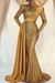 Gold Sequins Long Sleeves High Collar Mermaid Prom Dress with Ruffle