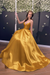 Gold Simple A Line V Neck Backless Yellow Long Prom Dresses