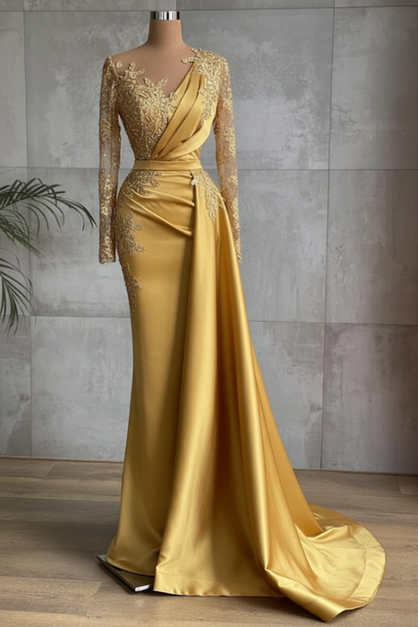 Gold Stunning One Shoulder Mermaid Evening Gown with Side Cape - Prom Dresses