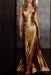 Gold Sweetheart Pleated Long Sleeveless High Slit Prom Dress