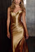 Gold Sweetheart Pleated Long Sleeveless High Slit Prom Dress