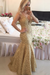 Gold V-Neck Mermaid Prom Dress Lace Appliques Evening Gowns with Beadings - Prom Dresses