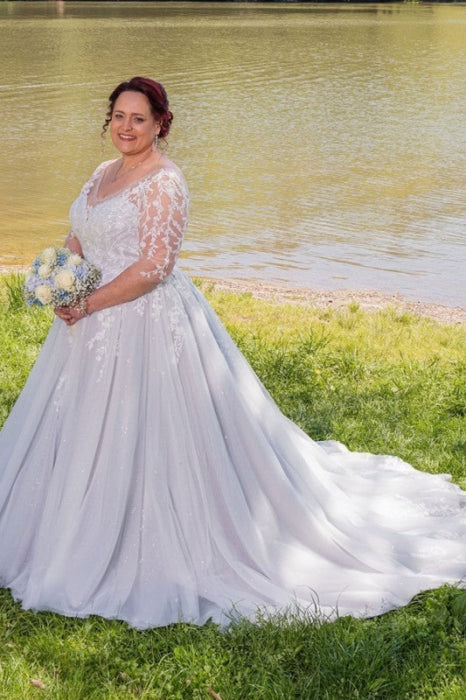 Gorgeous Half Sleeves Wedding Dress Aline Plus Size with Beadings