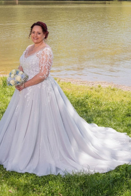 Gorgeous Half Sleeves Wedding Dress Aline Plus Size with Beadings