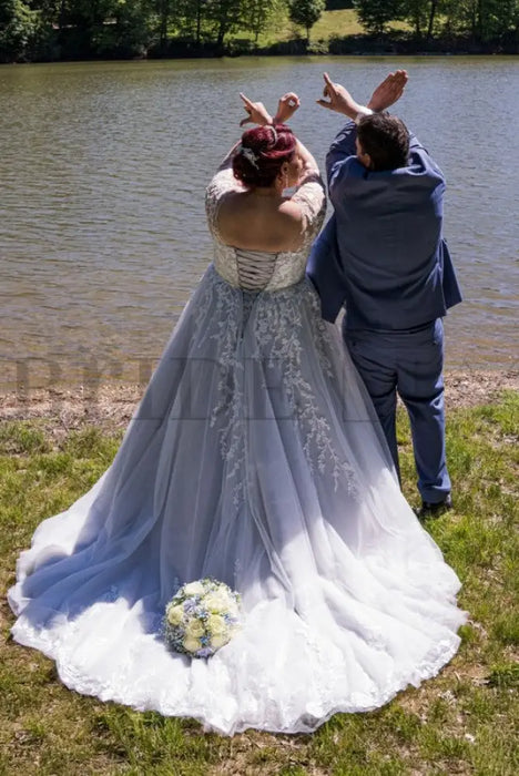 Gorgeous Half Sleeves Wedding Dress Aline Plus Size with Beadings