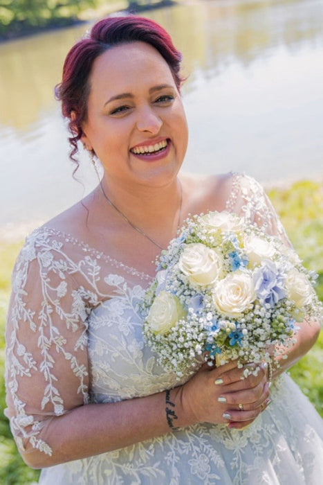 Gorgeous Half Sleeves Wedding Dress Aline Plus Size with Beadings