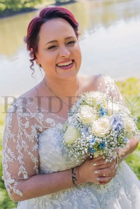Gorgeous Half Sleeves Wedding Dress Aline Plus Size with Beadings