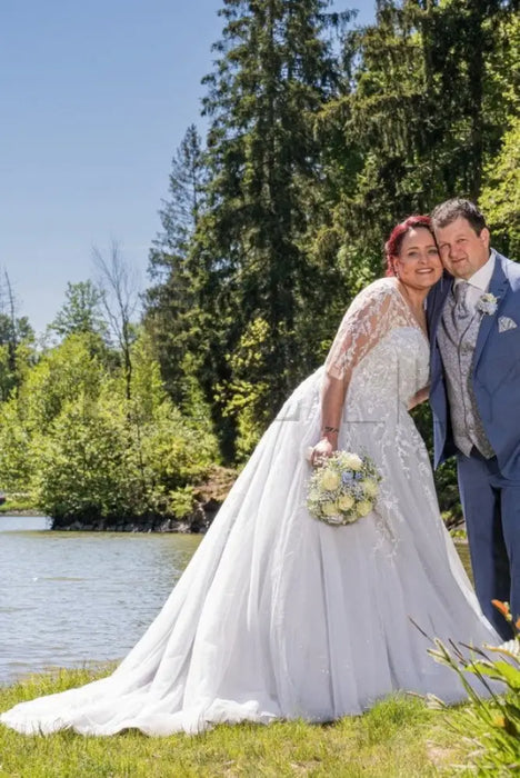 Gorgeous Half Sleeves Wedding Dress Aline Plus Size with Beadings