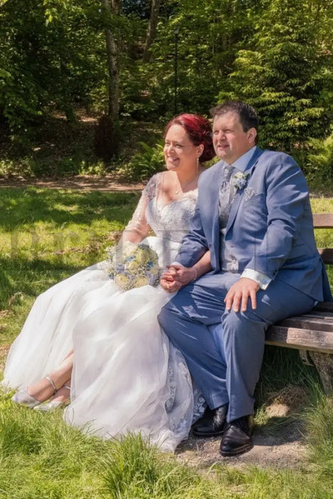 Gorgeous Half Sleeves Wedding Dress Aline Plus Size with Beadings